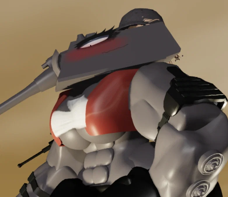 At battlefield with anthropomorphic tank hybrid