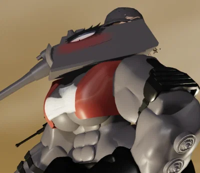 At battlefield with anthropomorphic tank hybrid