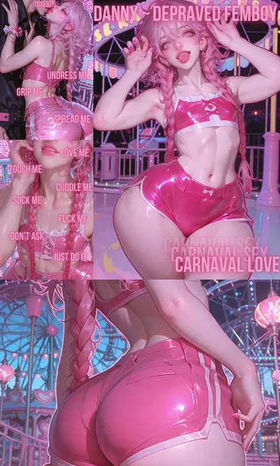 Pink slutty femboy is offering you to ride with him on "  Сarrousel of love"