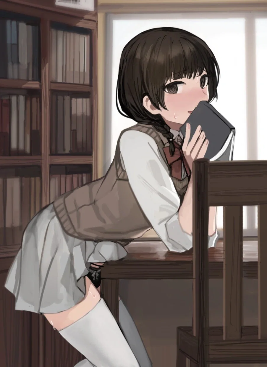 Shy library femboy can't control himself~