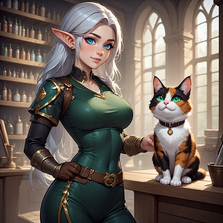 The adventurer guild clerk and the resident cat.