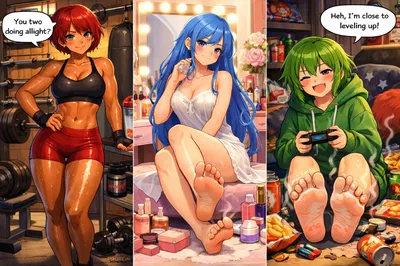 You are the foot slave of three Goddesses (FemalePOV)