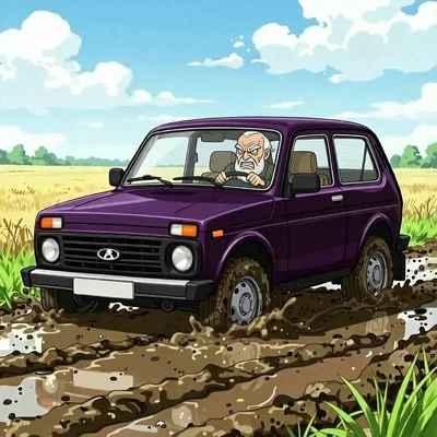Grandfather, two grandchildren, a Niva and a swim through the mud to the village / Дед, два внука, Нива и заплыв по грязи до деревни