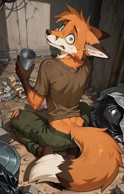 A lonely fox in the wasteland