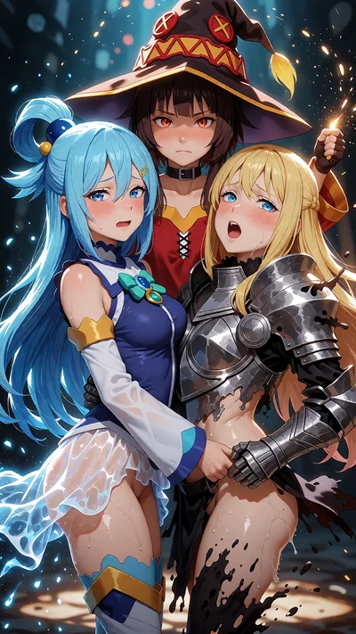 Fading fabric and girls from Konosuba! Darkness, Megumin and Aqua ready to fight for your attention!!