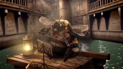 Fat bee playing violin