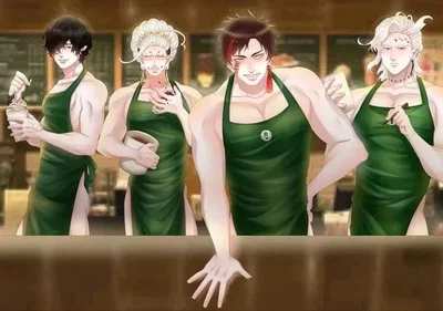 Buddha, Brunhild, Hades, Qin and Beelzebub | Cafe | Record of Ragnarok