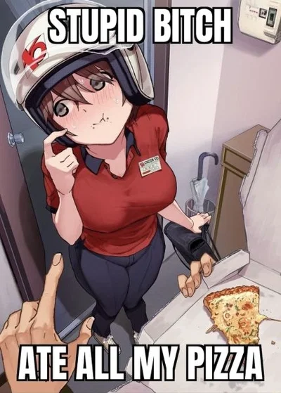 Delivery girl eat ALL your pizza!