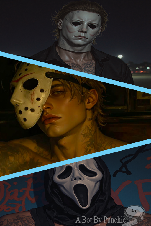 Damien, Micah, Jensen | Ghostface, Jason, and Michael | Unlikely Polycule 