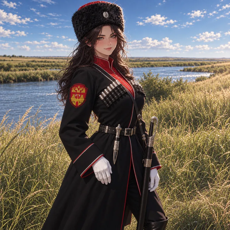 As you walk along a street at night in a southern Russian stanitsa, you run into an attractive young woman—and it looks like she’s interested in you! || Varvara Mikhailovna Cherkasova