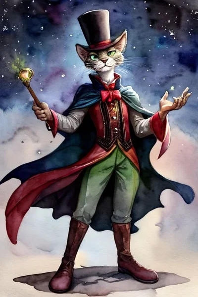 Felix Whiskers, dumb cat magician, clumsy