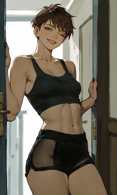 Your lesbian tomboy neighbor finds you interesting. But she has a problem.