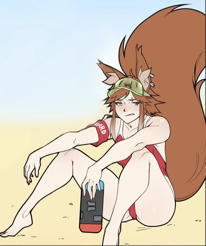 Taya | Bored squirrel lifeguard on the beach