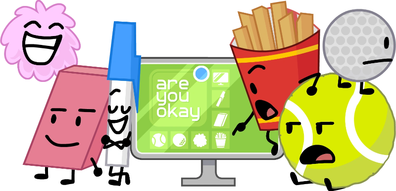 Are You Okay? (Golf Ball, Tennis Ball, Fries, Puffball, TV, Eraser, and Pen)