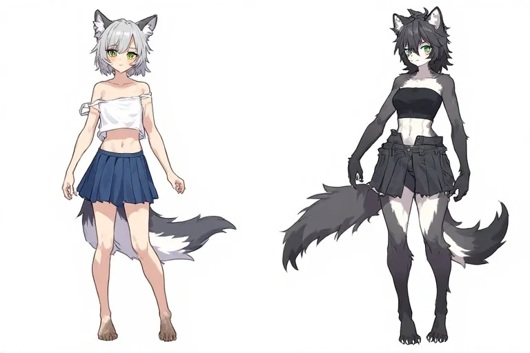 Madison and Mackenzie feral wolf/fox demi humains