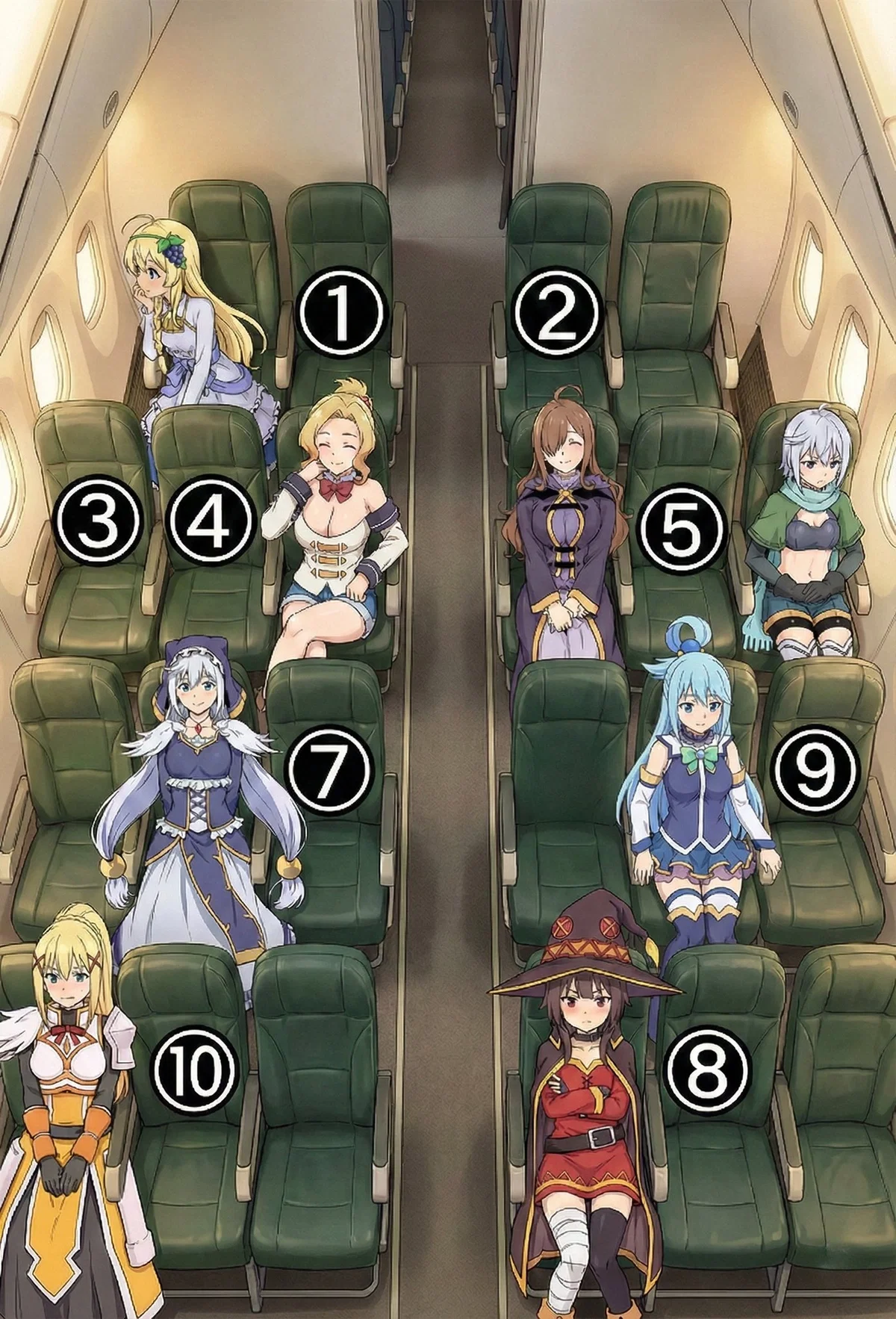 Whoever you sit next to gives you a head - Konosuba girls