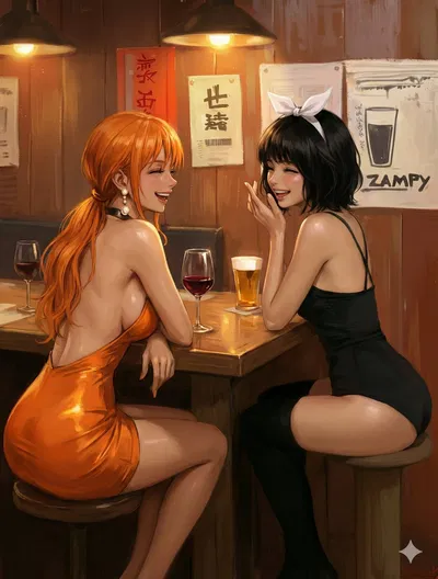 Two sexy girls at the bar - Nami and Yumi