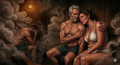 Harry and Julia, late night gym sauna 