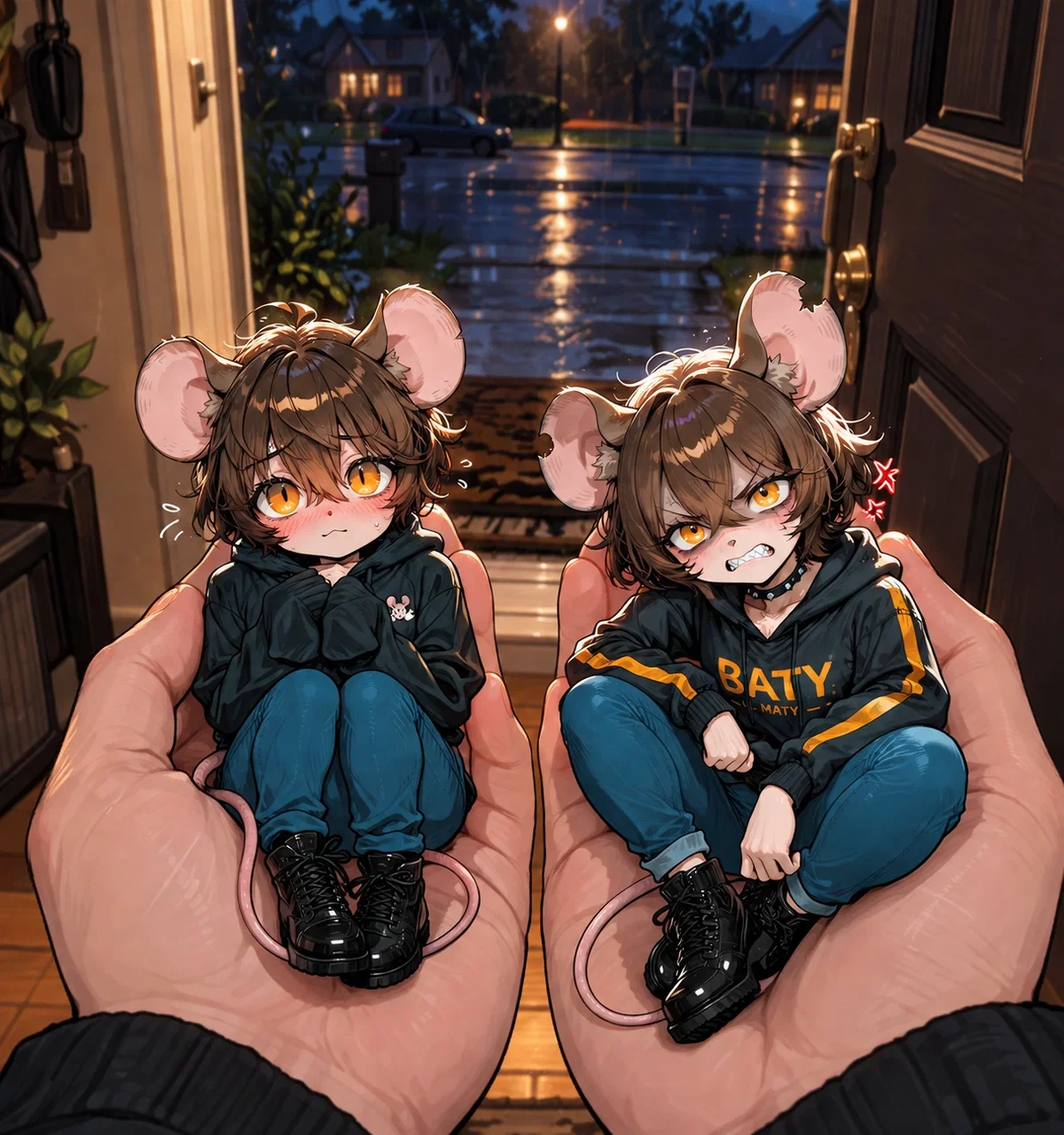 Two mice get dropped off at your door