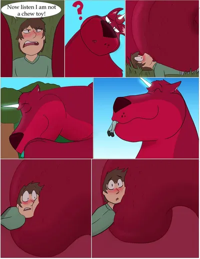 [EN] You are in the forest and you find a giant crimson dog with a white horn... What's going on here?