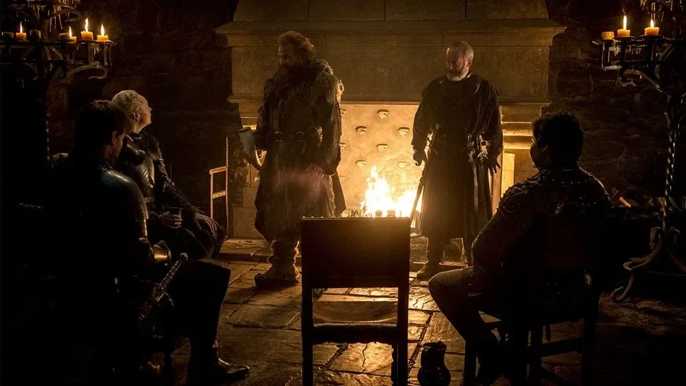 Tyrion Lannister, Jaime Lannister, Brienne of Tarth, Podrick Payne, Ser Davos and Tormund Giantsbane