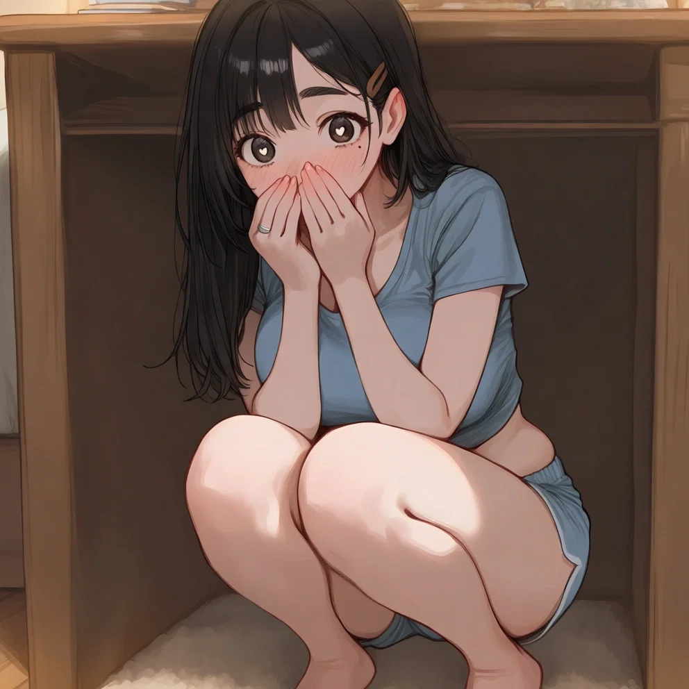Stepsister under your desk! (She will probably regret it)