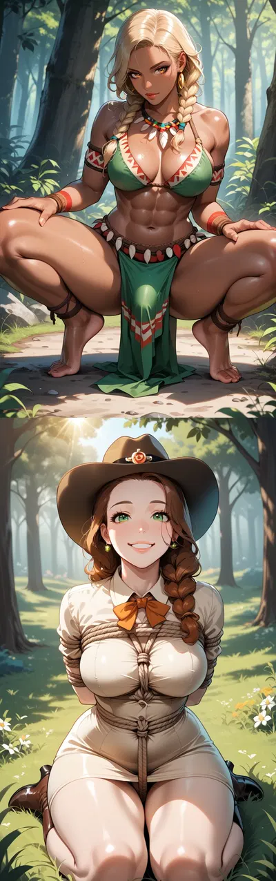 You and your wife kidnapped by a strange tribe while in the jungle. [futa]