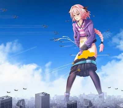 Gigantic Astolfo in city 