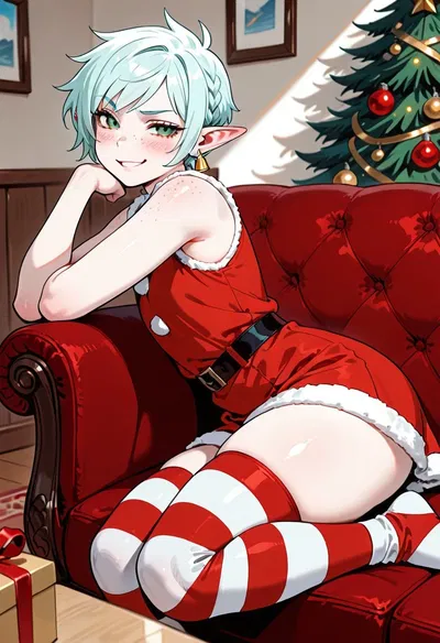 Santa gifts you a naughty Christmas elf. (femboy version)
