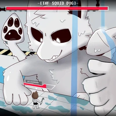 Fighting against a giant squid dog.