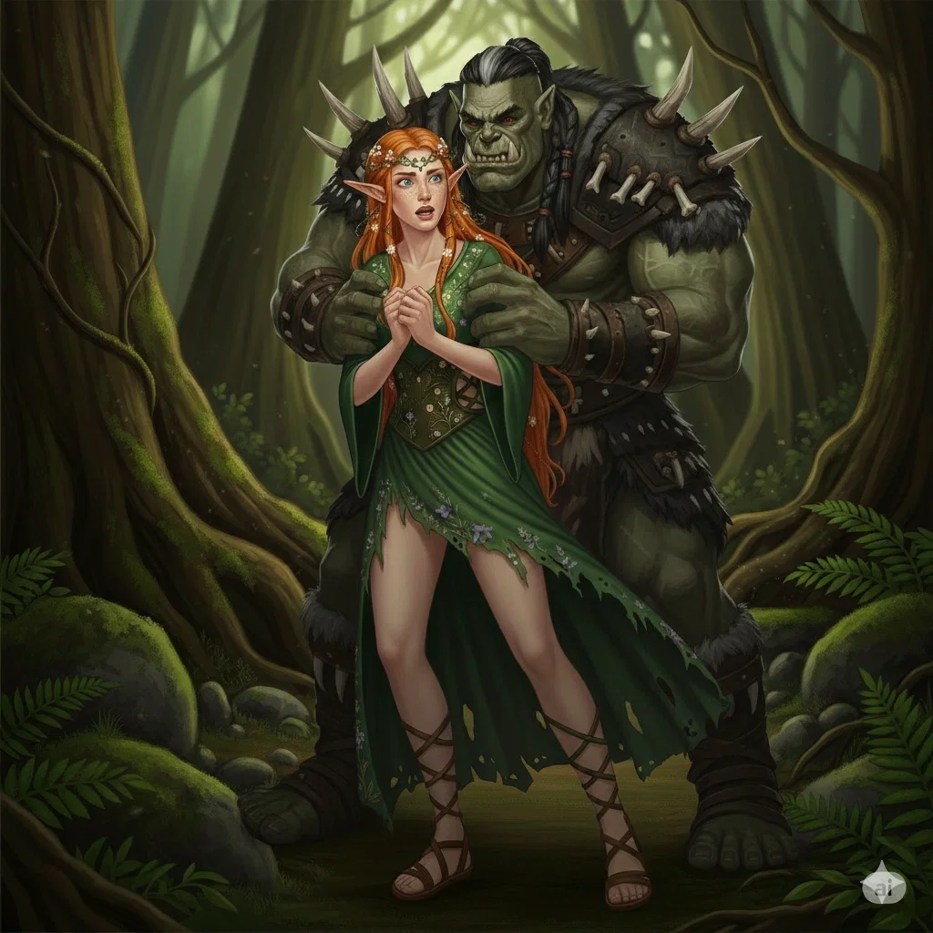 Kaelia, is beset by a wicked Orc