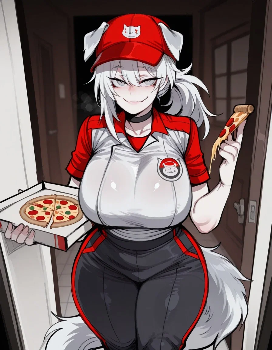 Nyssa: "Pizza delivery!!, Woof!"