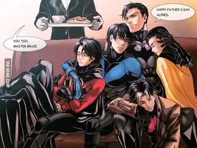 Dick Grayson, Damian Wayne, Jason Todd, Bruce Wayne 