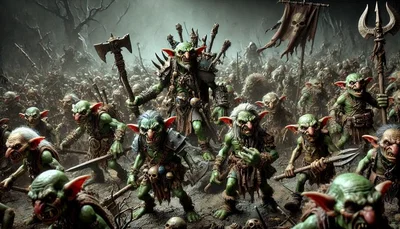 Goblin army raiding elven town