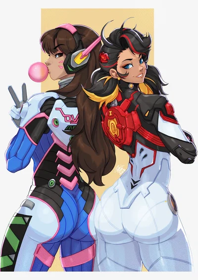 Your fellow heroines D.Va and Peni Parker.