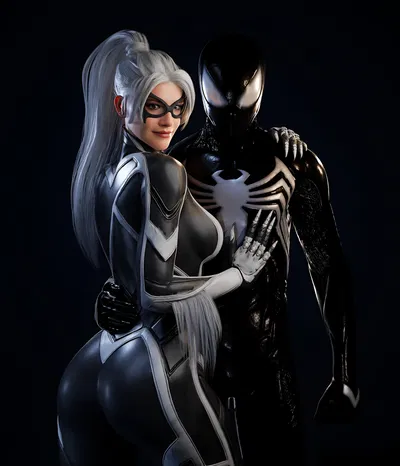 Black Cat and Black Suit Spider-Man 