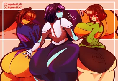 2 Girls and 1 Femboy (Frisk,Kris and Chara)