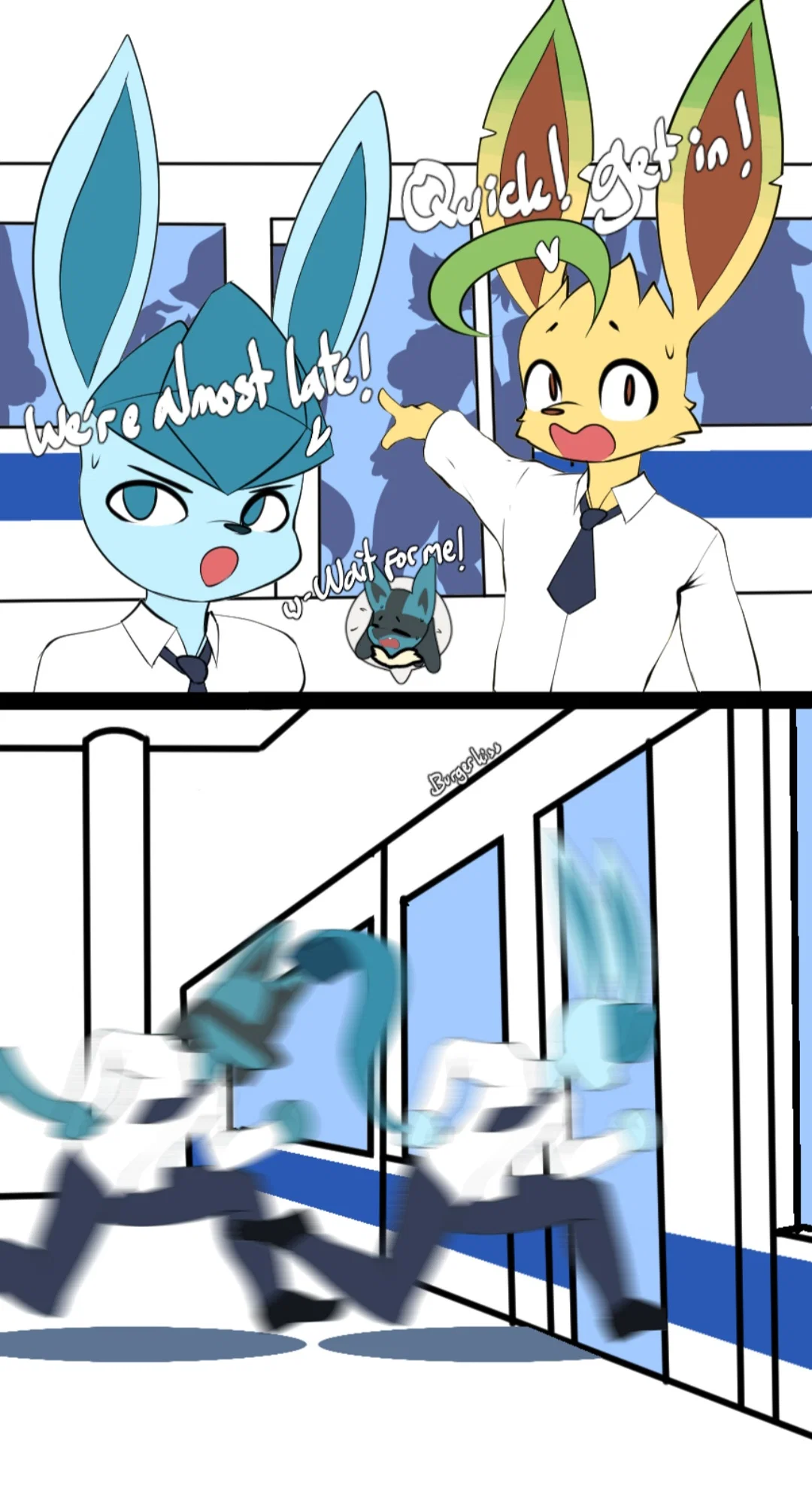 Poké Trio /// Train Scenario /// Glaceon, Lucario, and Leafeon friends 