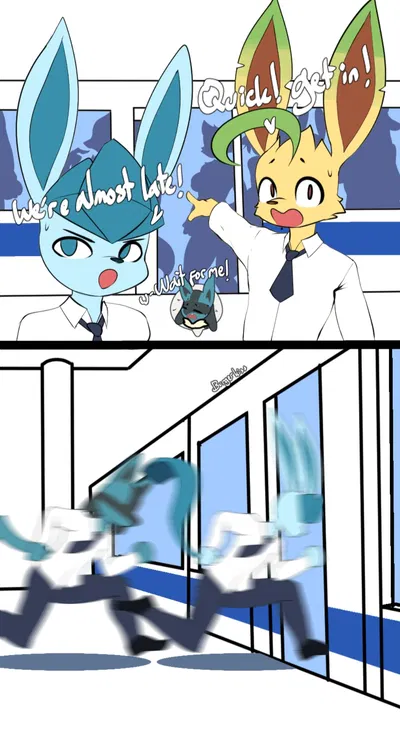 Poké Trio /// Train Scenario /// Glaceon, Lucario, and Leafeon friends 