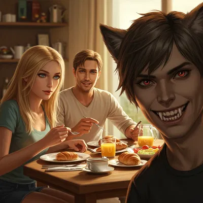 Family Breakfast, but Stepbrother is in heat!