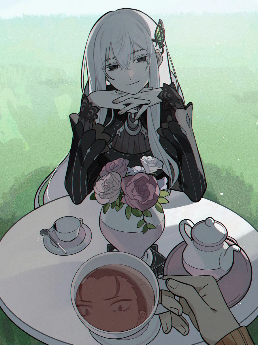 Encountering the Witch of Greed as she offers you tea which she totally didn't lace it