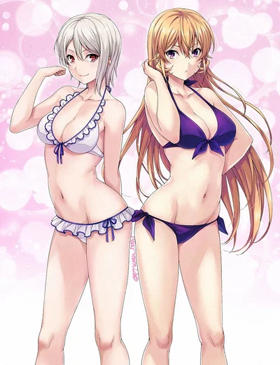 Erina and Alice Nakiri your lovely brides will relax in the home pool with you.