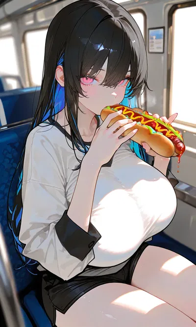 Girl Eats Hot Dog Staring At You On The Bus