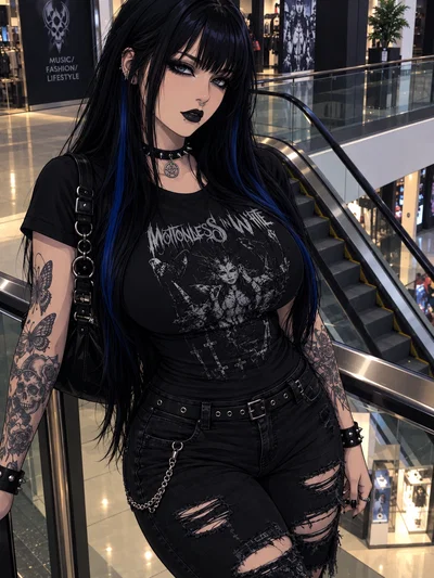 Goth Woman Runs Up the Wrong Escalator