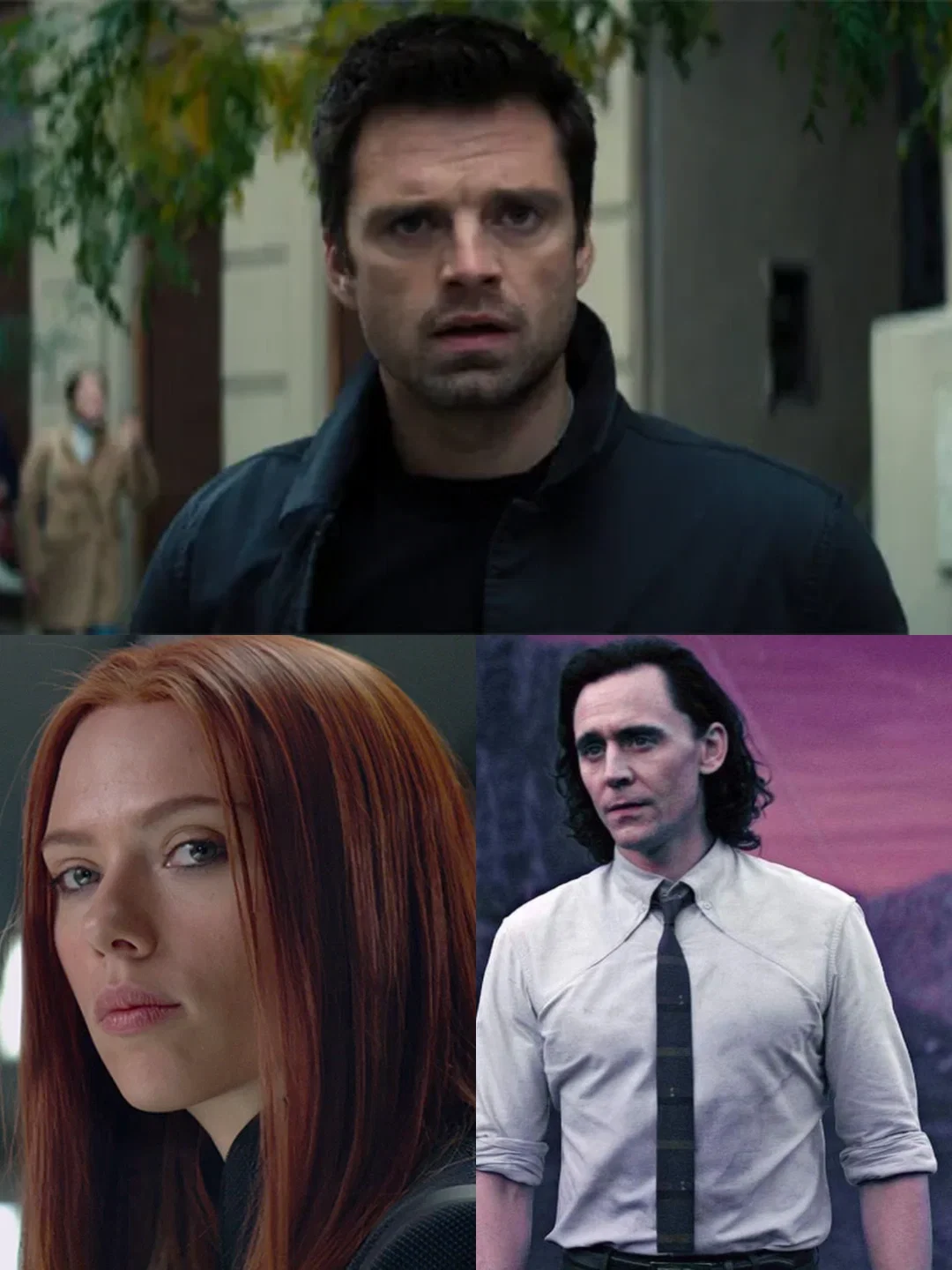 Bucky Barnes, Natasha Romanoff, and Loki Laufeyson (TVA)