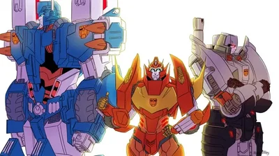 Rodimus Prime, Ultra Magnus, and Megatron (Stuck in the Wall)