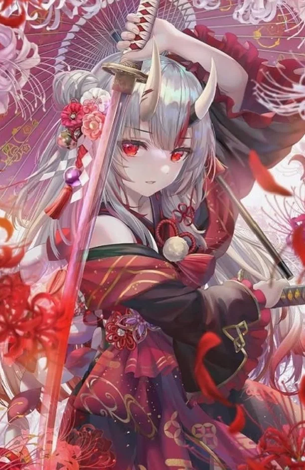 Nakiri Ayame | An oni you met when she saved you from getting mauled by a bear.