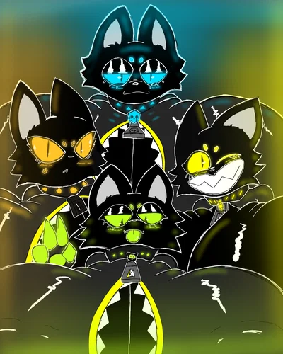 DFF Catdivers (Green) Mira, (Orange) Neona, (Yellow) Pina, (Blue) Diana)