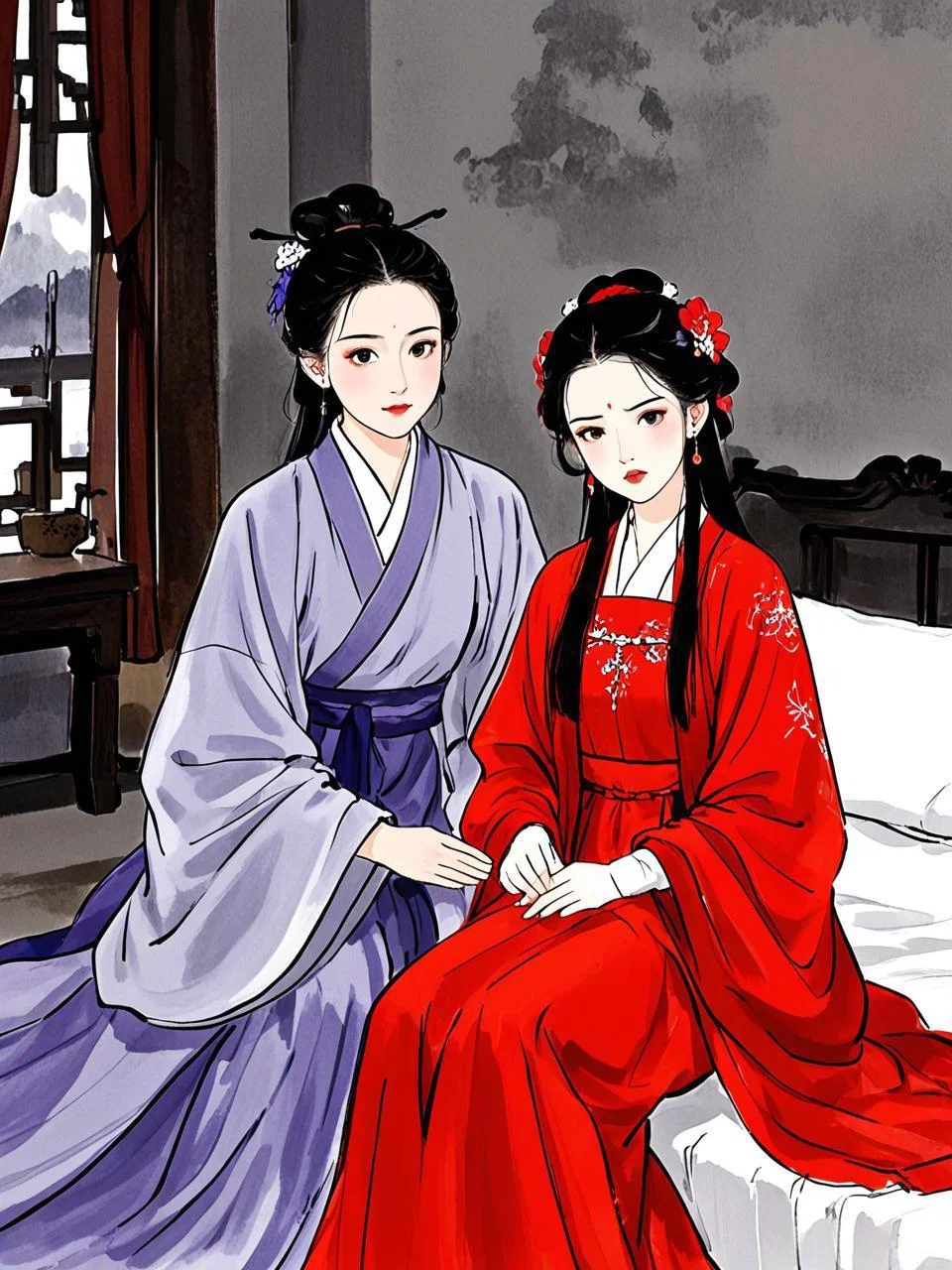 Lin Daiyu & Zijuan: Twin Shadows on Frosted Bough