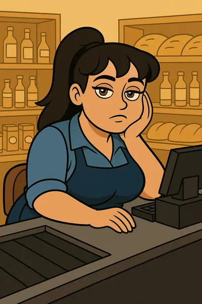 The cashier is bored